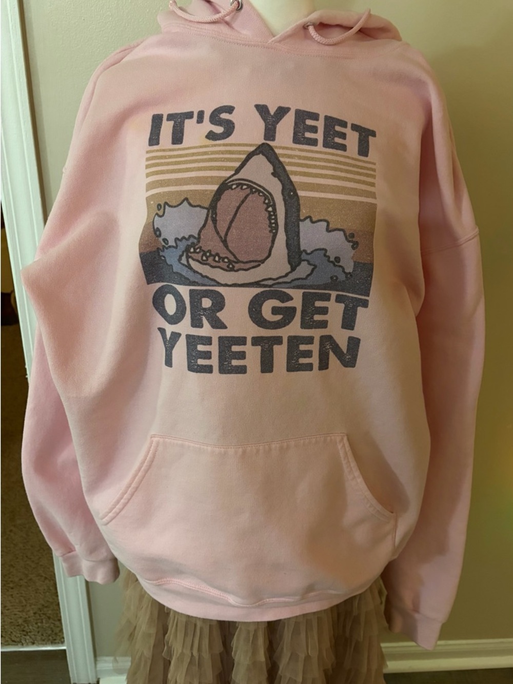 Shark sweatshirt, Women’s. Size XL. Has a few stains.